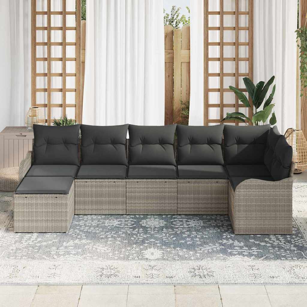 Tuin Sofa Set 7 pcs Lichtgrijs poly rattan is nu te koop bij PeponiXL, paradijselijk wonen!