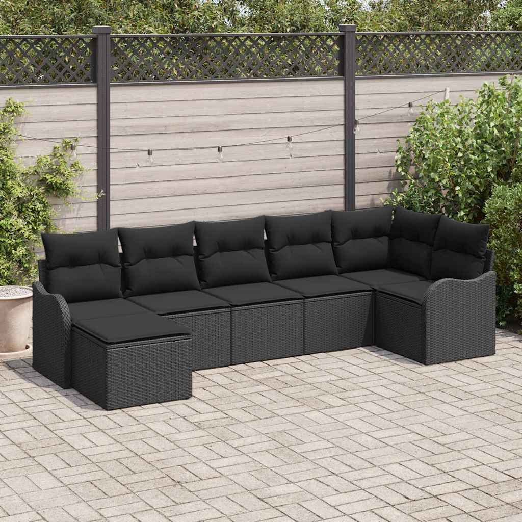 Tuin Sofa Set 7 pcs Zwart poly rattan is nu te koop bij PeponiXL, paradijselijk wonen!