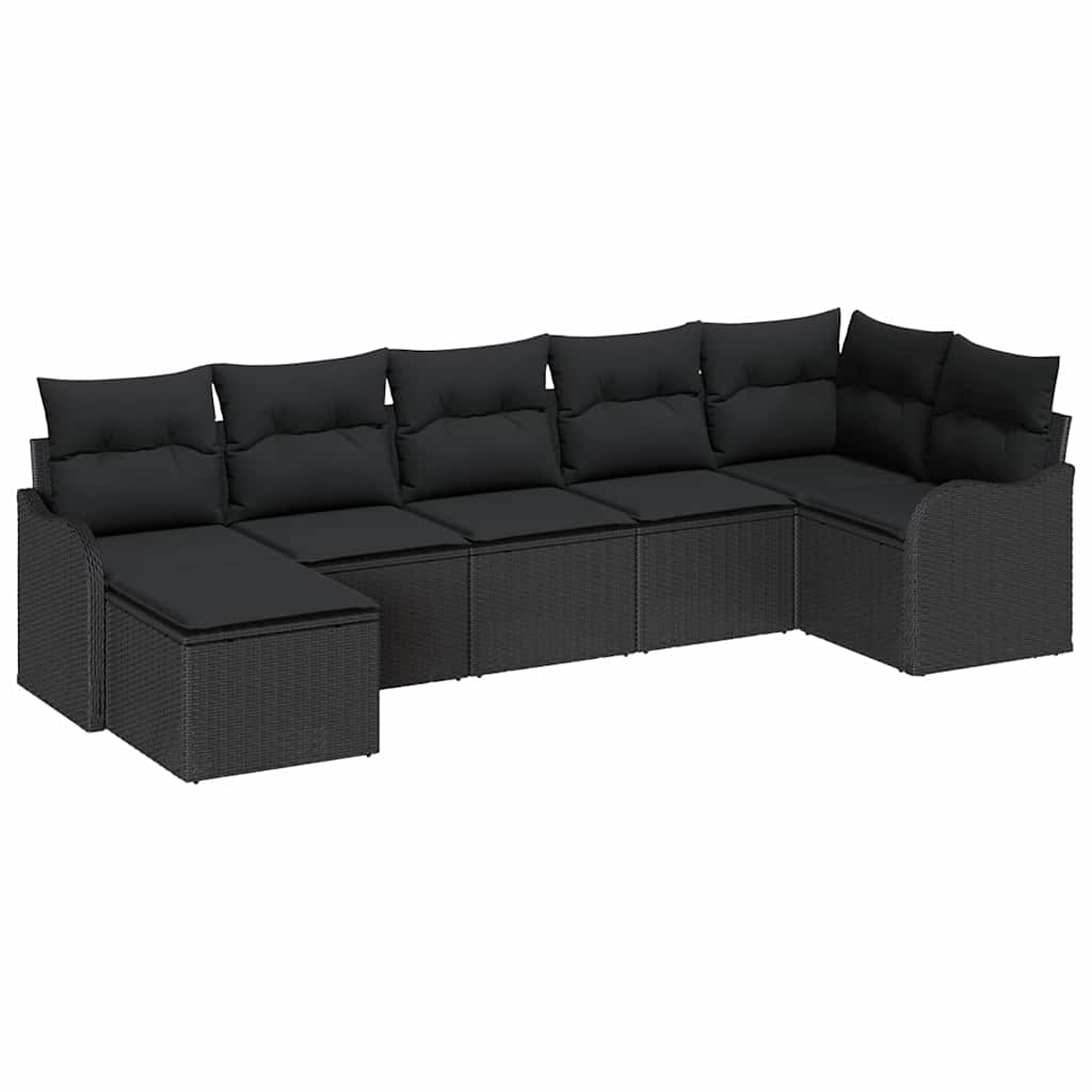 Tuin Sofa Set 7 pcs Zwart poly rattan is nu te koop bij PeponiXL, paradijselijk wonen!