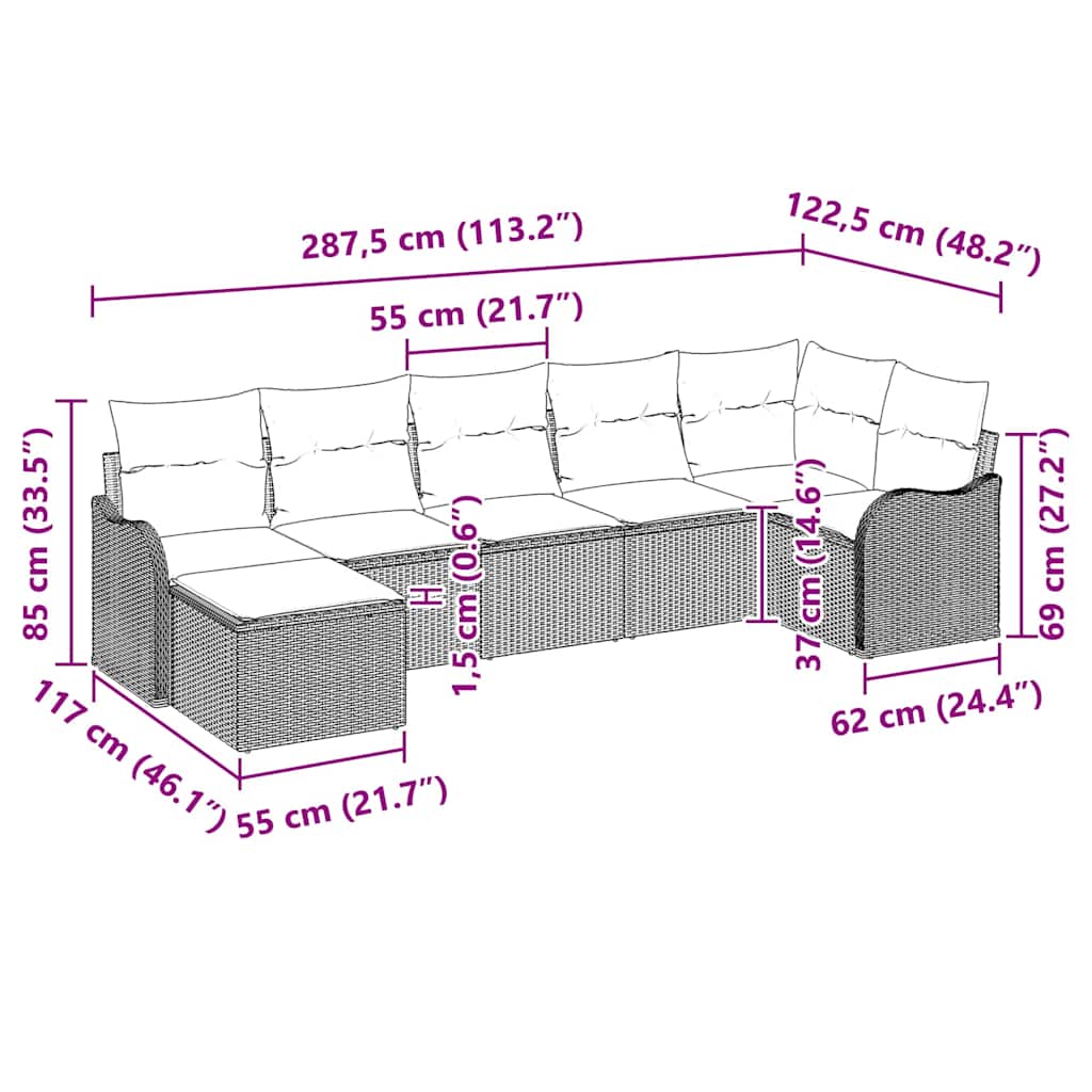 Tuin Sofa Set 7 pcs Zwart poly rattan is nu te koop bij PeponiXL, paradijselijk wonen!
