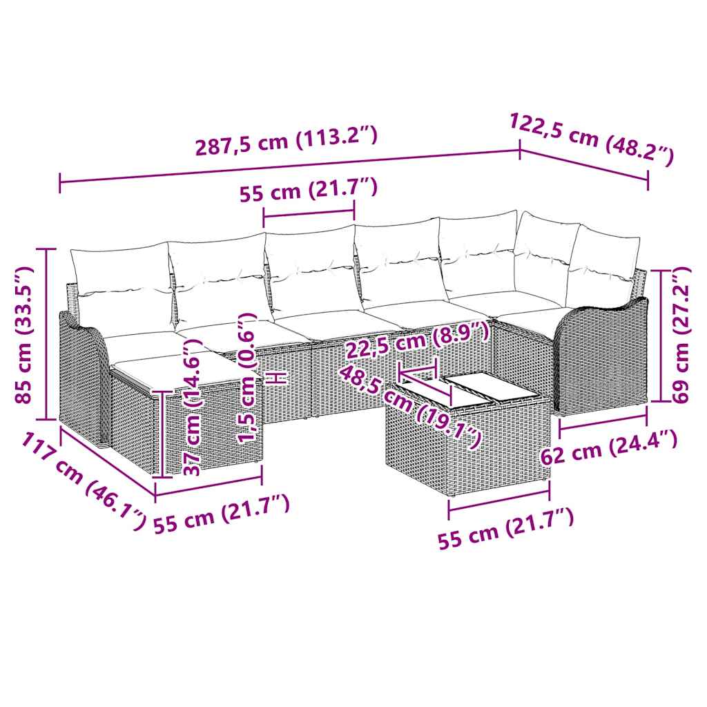 Tuin Sofa Set 8 pcs Grijs poly rattan is nu te koop bij PeponiXL, paradijselijk wonen!