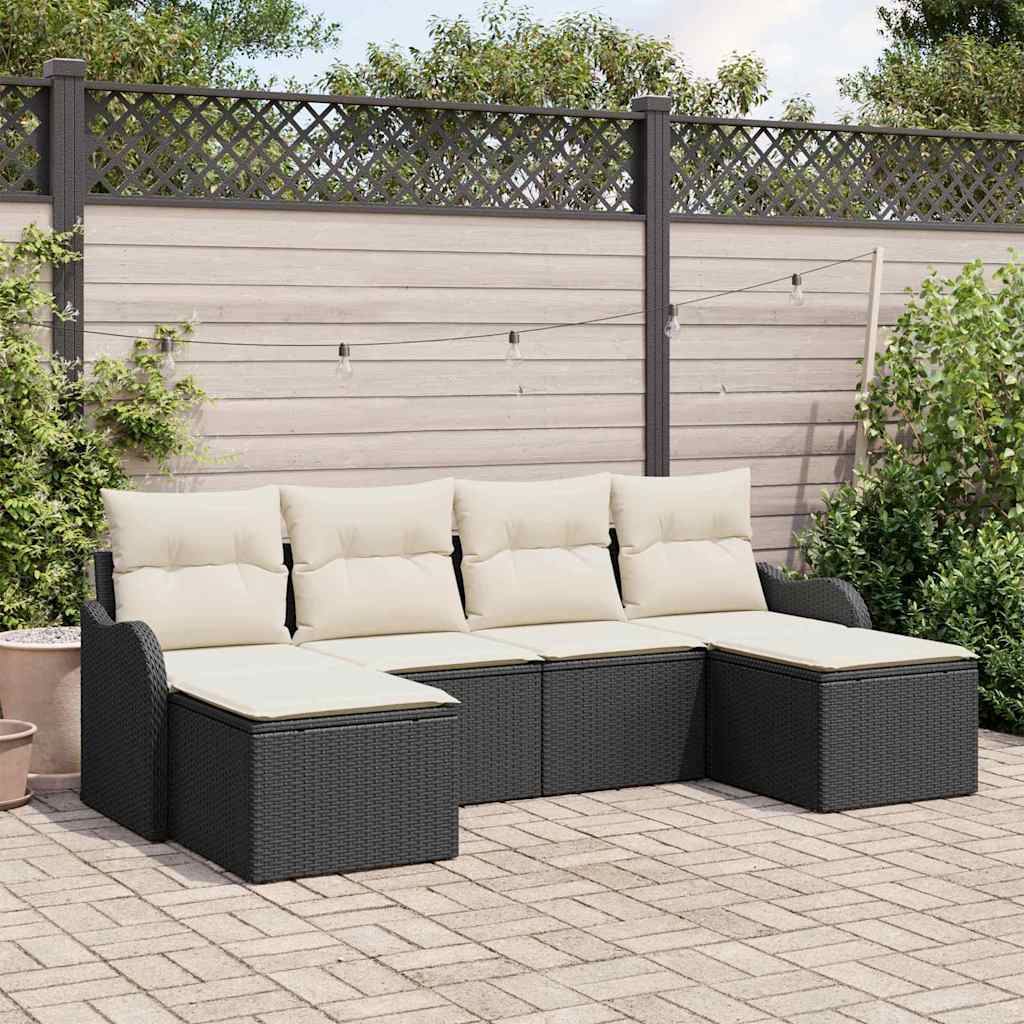 Tuin Sofa Set met kussen 6 pcs Zwart Poly riet is nu te koop bij PeponiXL, paradijselijk wonen!