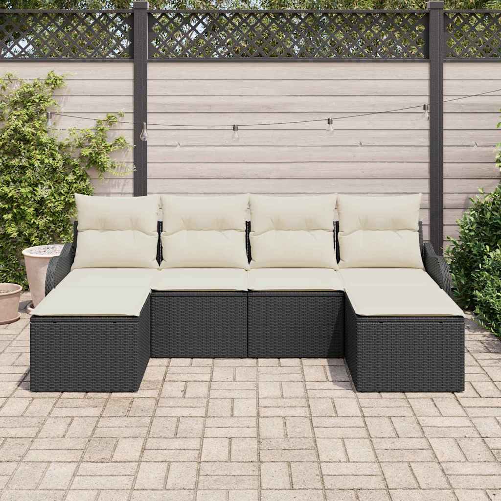 Tuin Sofa Set met kussen 6 pcs Zwart Poly riet is nu te koop bij PeponiXL, paradijselijk wonen!