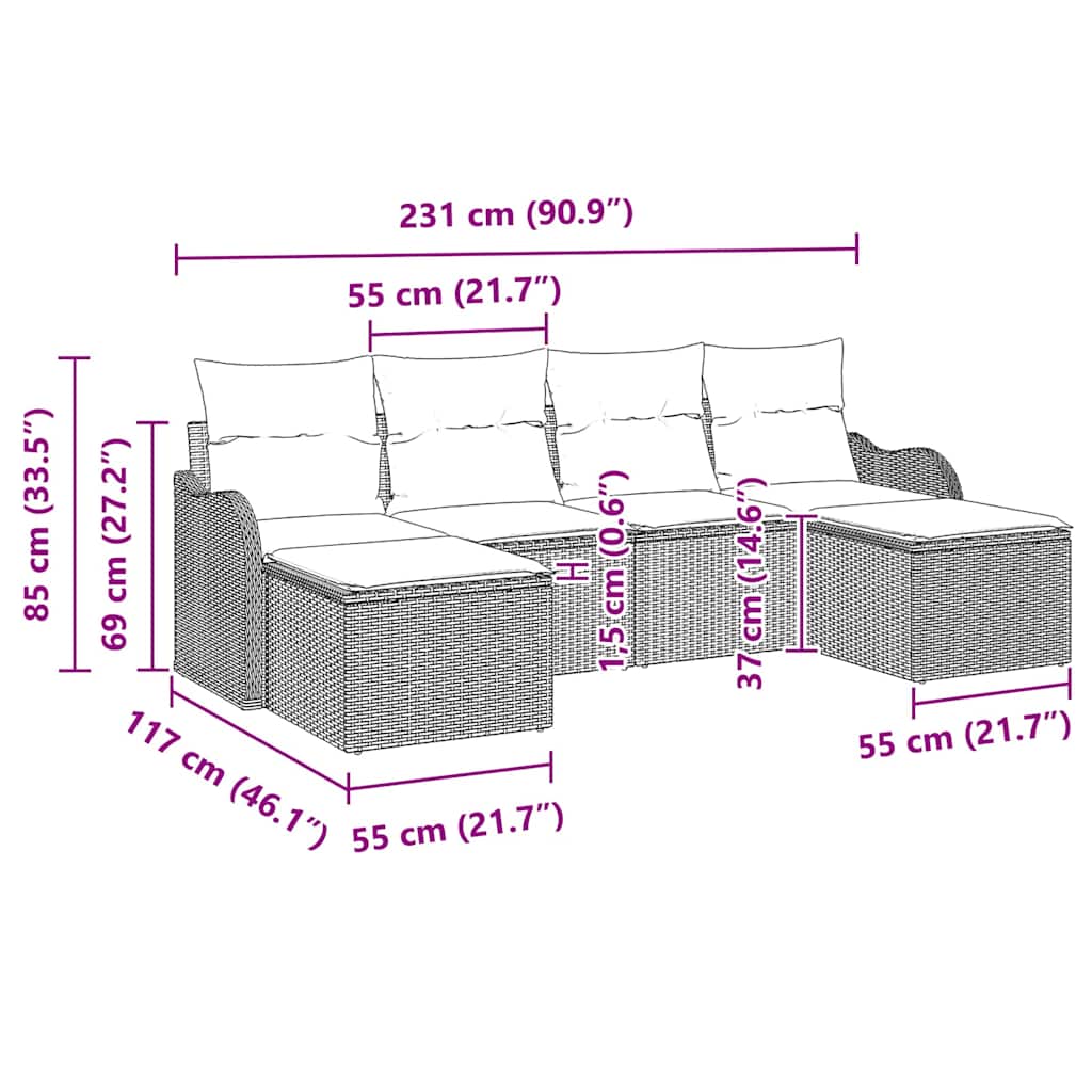 Tuin Sofa Set met kussen 6 pcs Bruin Poly riet is nu te koop bij PeponiXL, paradijselijk wonen!
