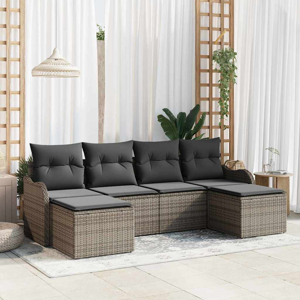 Tuin Sofa Set met kussen 6 pcs Grijs Poly riet is nu te koop bij PeponiXL, paradijselijk wonen!