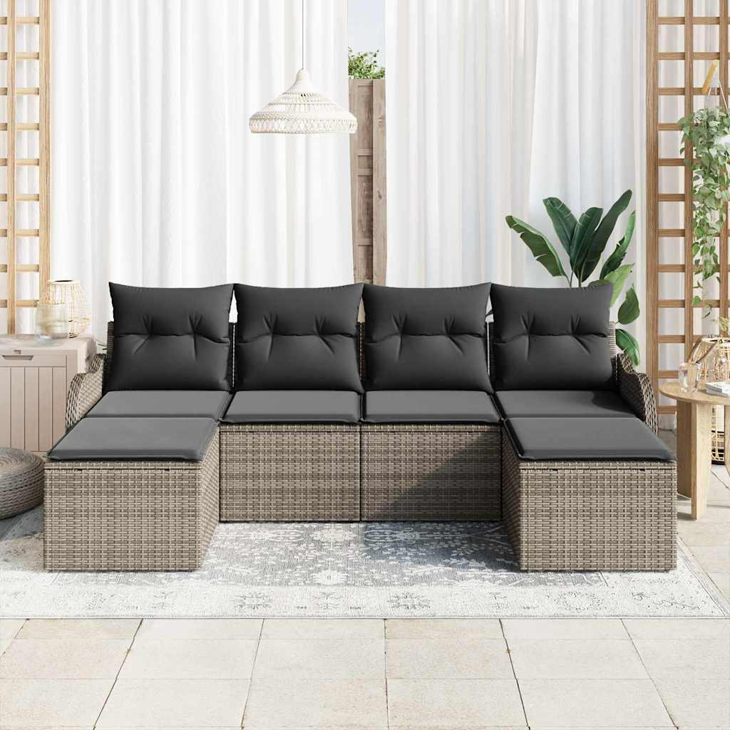 Tuin Sofa Set met kussen 6 pcs Grijs Poly riet is nu te koop bij PeponiXL, paradijselijk wonen!