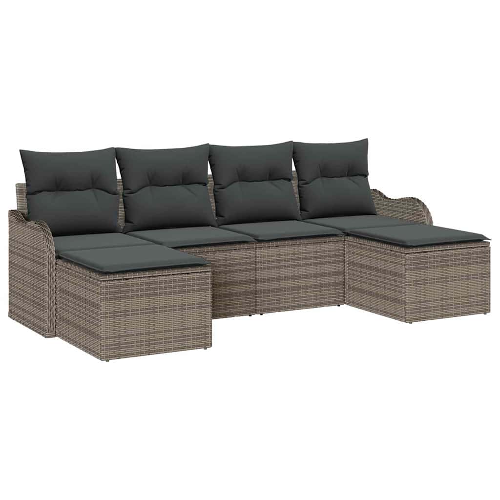 Tuin Sofa Set met kussen 6 pcs Grijs Poly riet is nu te koop bij PeponiXL, paradijselijk wonen!