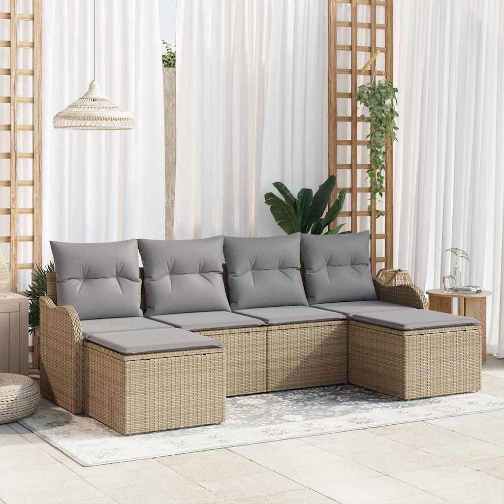 Tuin Sofa Set met kussen 6 pcs Beige Poly riet is nu te koop bij PeponiXL, paradijselijk wonen!