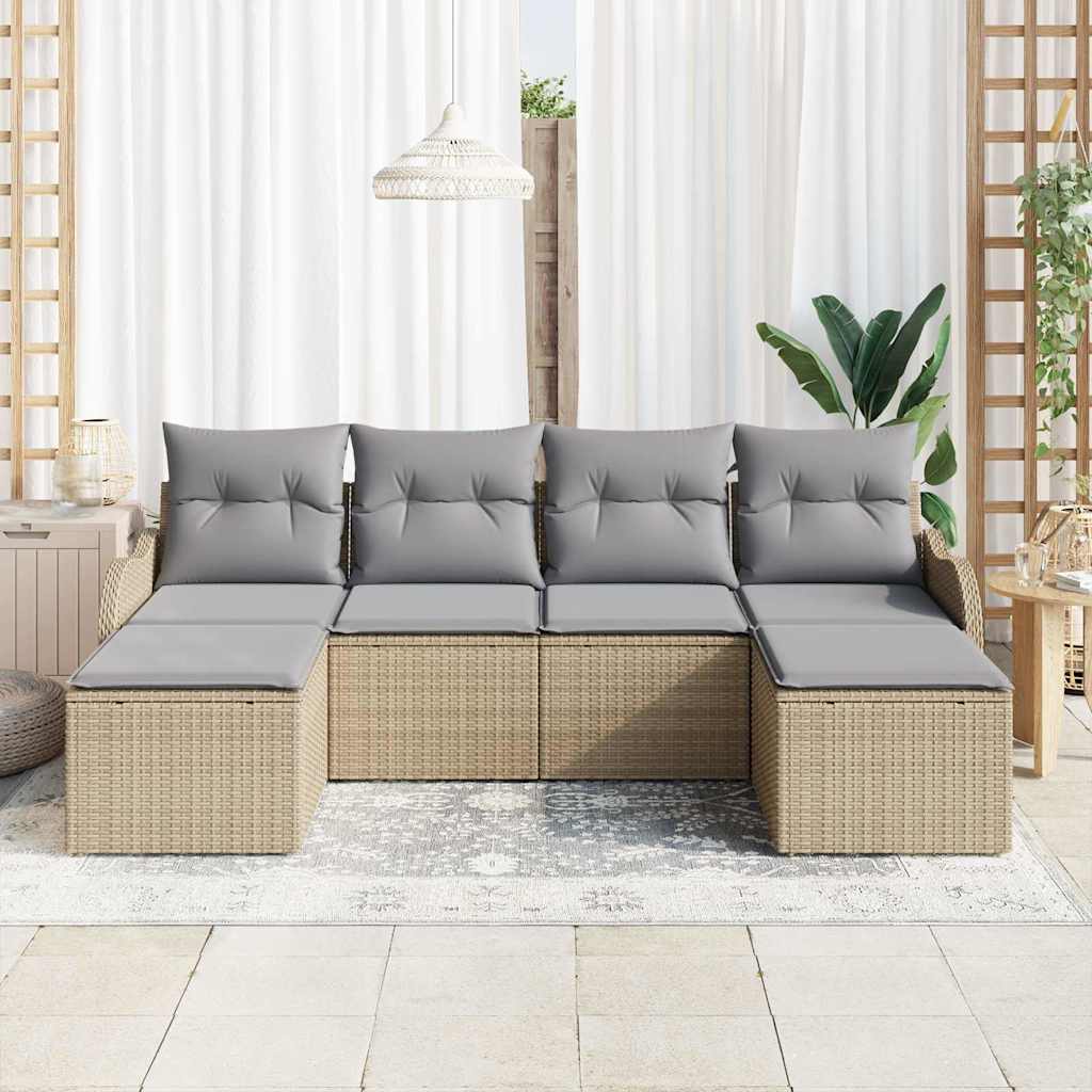 Tuin Sofa Set met kussen 6 pcs Beige Poly riet is nu te koop bij PeponiXL, paradijselijk wonen!