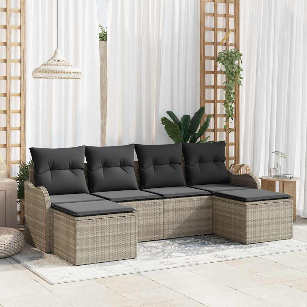 Tuin Sofa Set met kussen 6 pcs Lichtgrijs Poly riet is nu te koop bij PeponiXL, paradijselijk wonen!