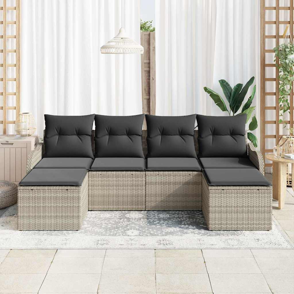 Tuin Sofa Set met kussen 6 pcs Lichtgrijs Poly riet is nu te koop bij PeponiXL, paradijselijk wonen!