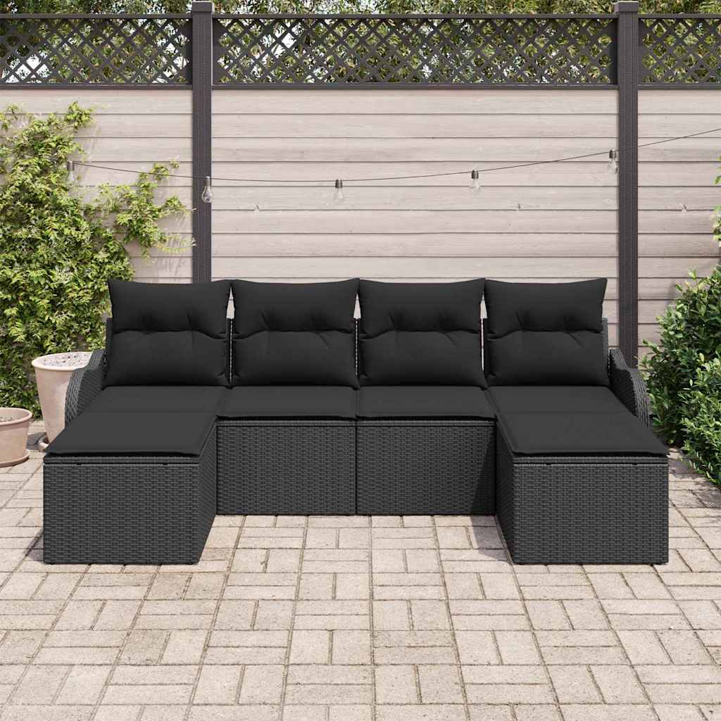 Tuin Sofa Set met kussen 6 pcs Zwart Poly riet is nu te koop bij PeponiXL, paradijselijk wonen!