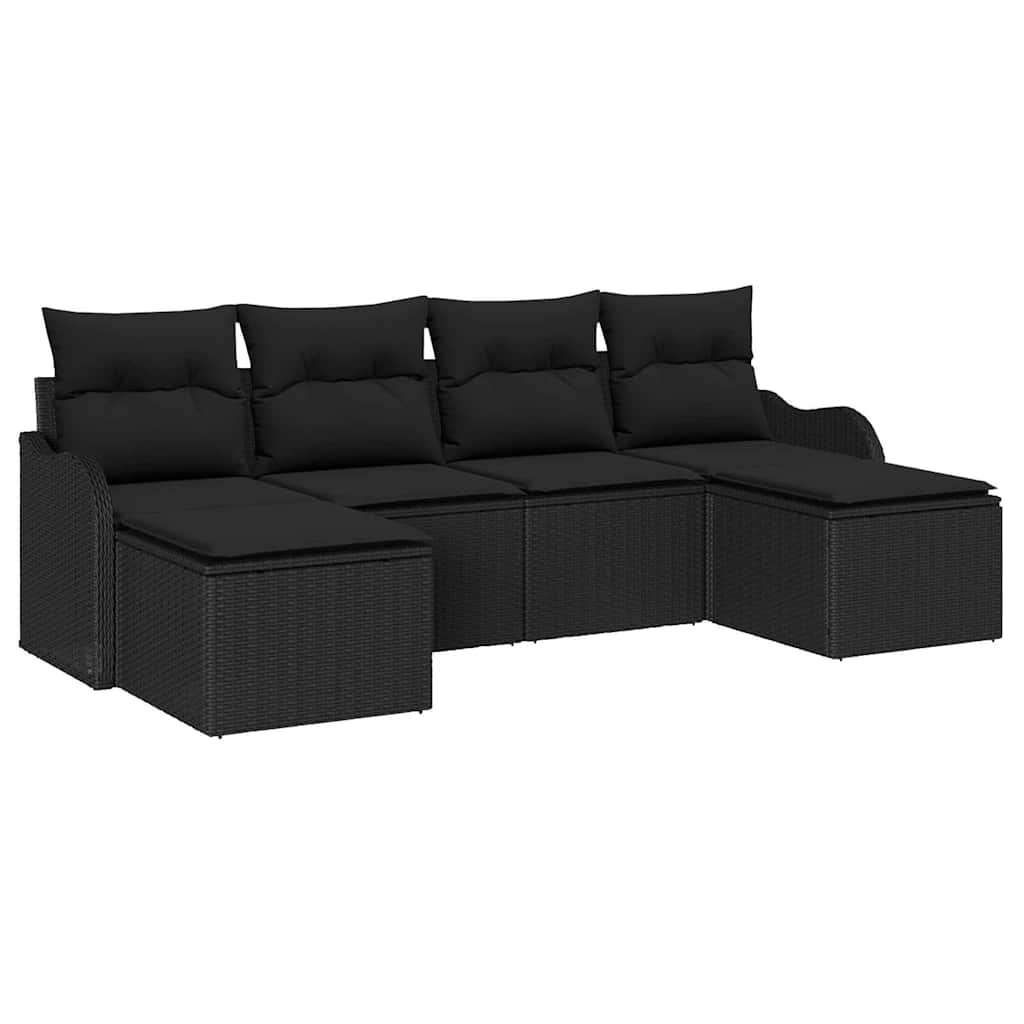 Tuin Sofa Set met kussen 6 pcs Zwart Poly riet is nu te koop bij PeponiXL, paradijselijk wonen!