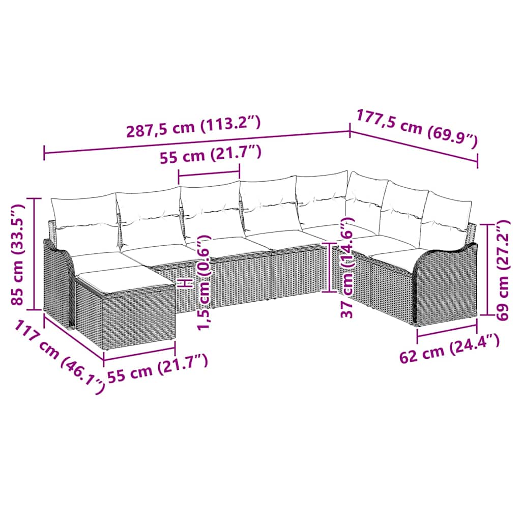 Tuin Sofa Set met kussen 8 pcs Grijs Poly riet is nu te koop bij PeponiXL, paradijselijk wonen!