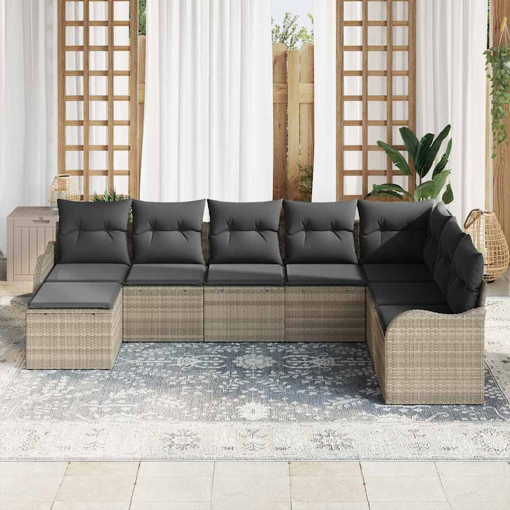 Tuin Sofa Set met kussen 8 pcs Lichtgrijs Poly riet is nu te koop bij PeponiXL, paradijselijk wonen!