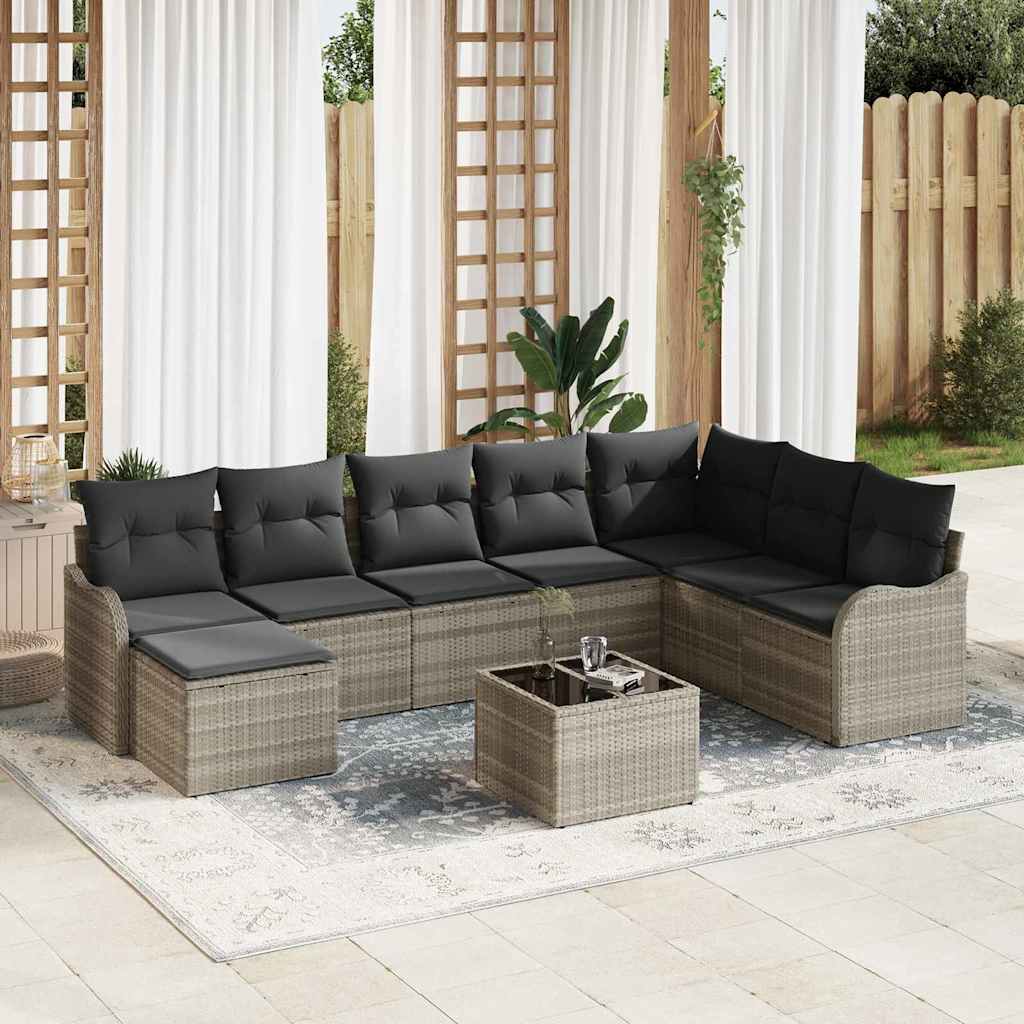 Tuin Sofa Set met kussen 9 pcs Lichtgrijs Poly riet is nu te koop bij PeponiXL, paradijselijk wonen!