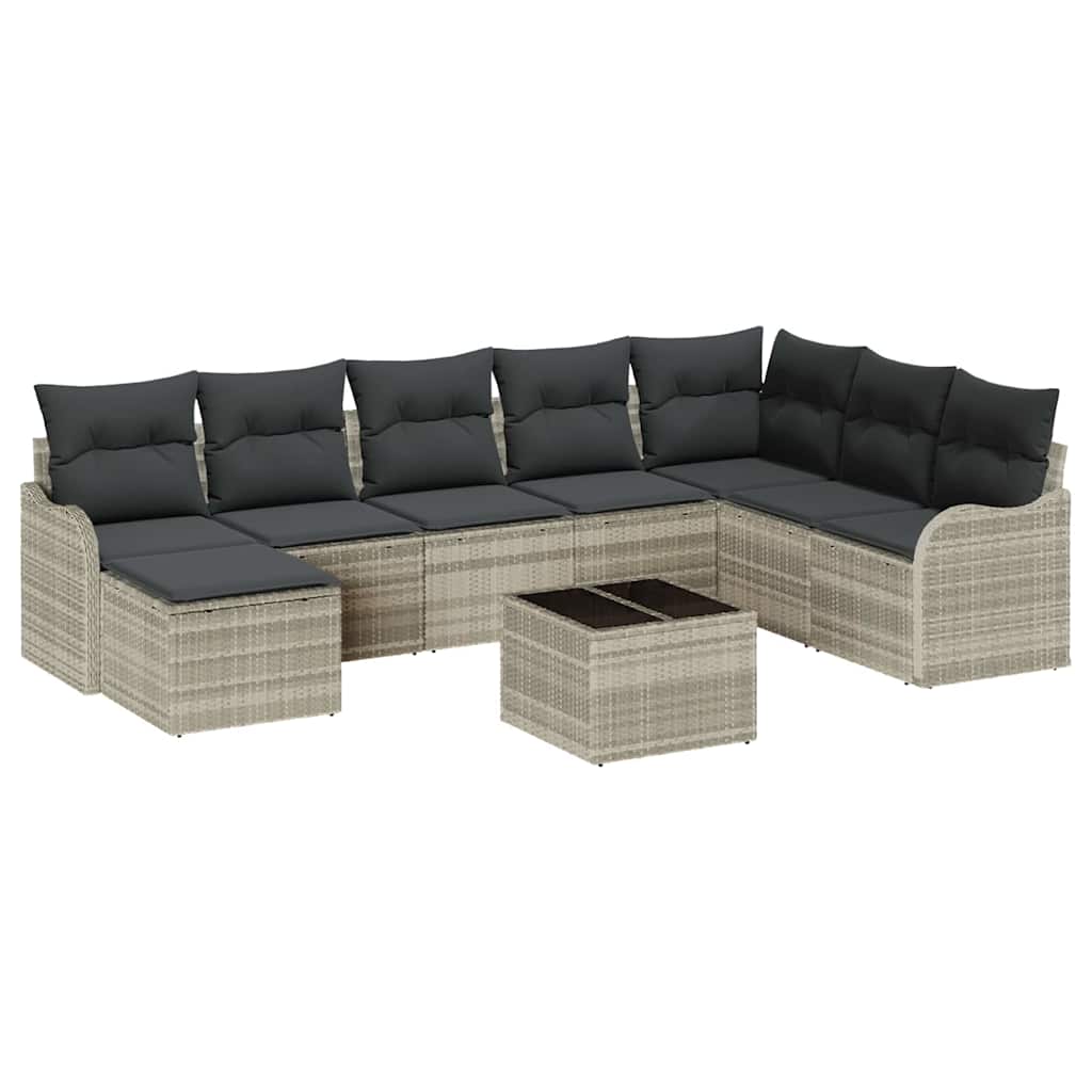 Tuin Sofa Set met kussen 9 pcs Lichtgrijs Poly riet is nu te koop bij PeponiXL, paradijselijk wonen!