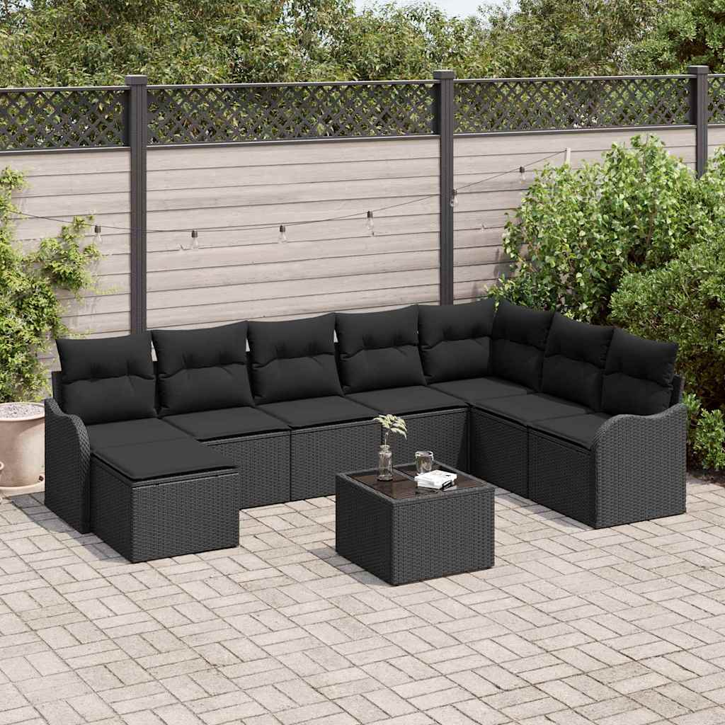 Tuin Sofa Set 9 pcs Zwart poly rattan is nu te koop bij PeponiXL, paradijselijk wonen!