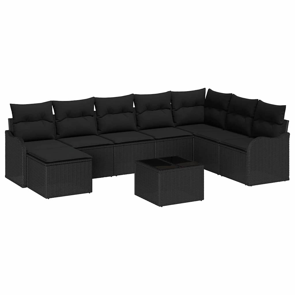 Tuin Sofa Set 9 pcs Zwart poly rattan is nu te koop bij PeponiXL, paradijselijk wonen!