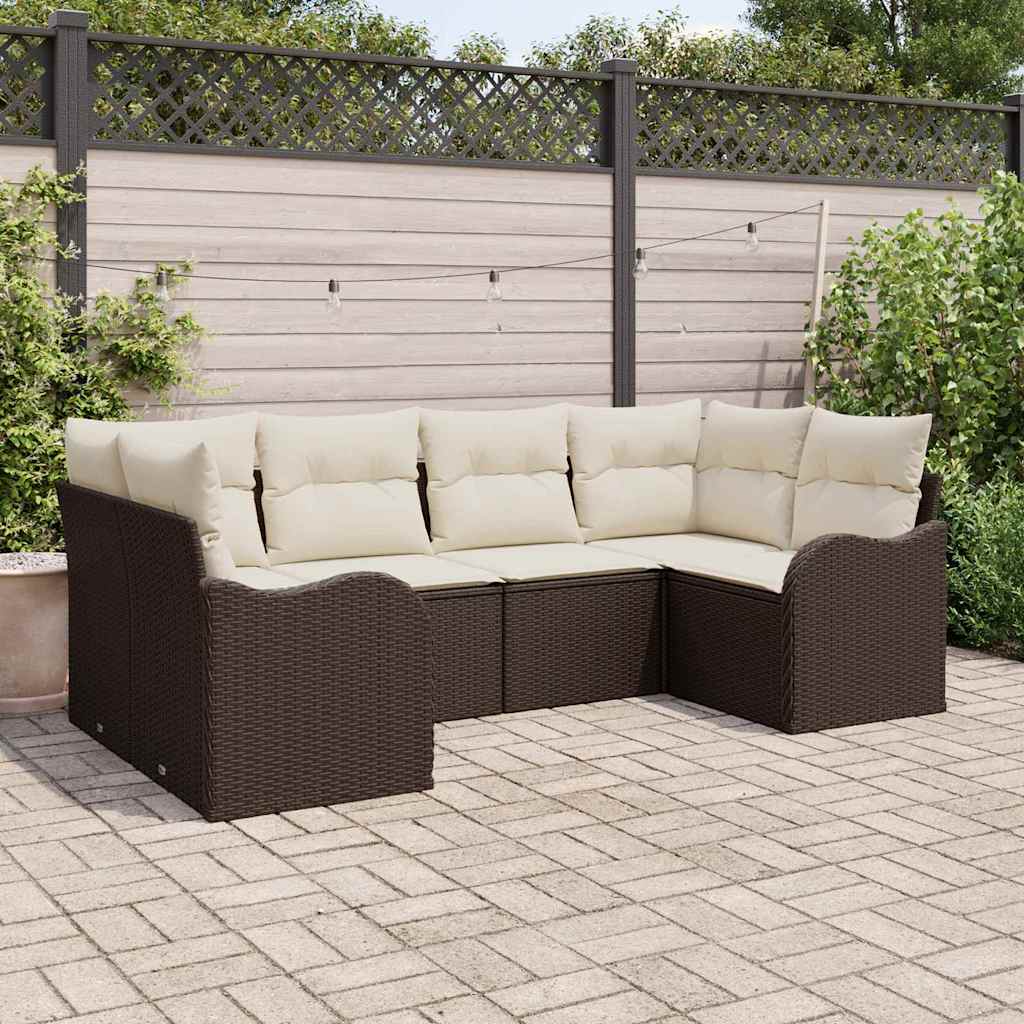 Tuin Sofa Set met kussen 6 pcs Bruin Poly riet is nu te koop bij PeponiXL, paradijselijk wonen!