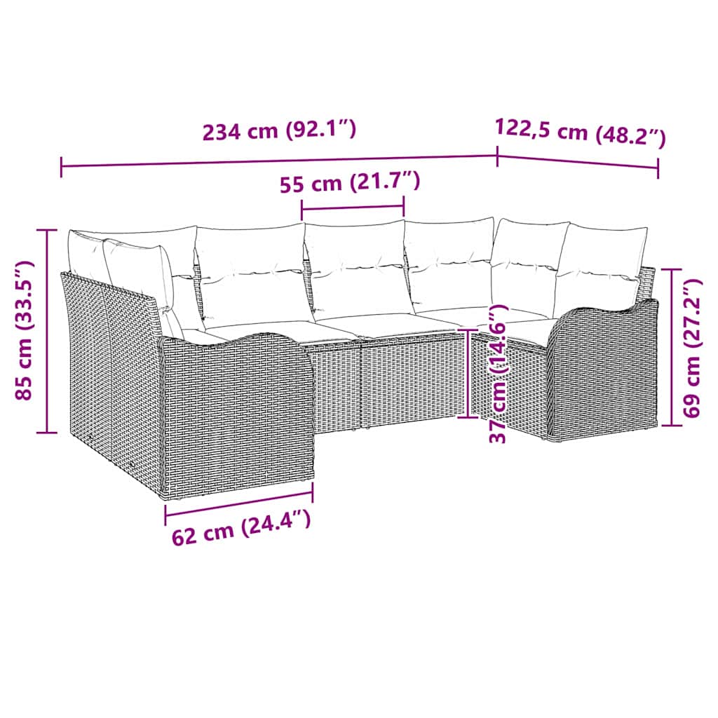Tuin Sofa Set met kussen 6 pcs Bruin Poly riet is nu te koop bij PeponiXL, paradijselijk wonen!