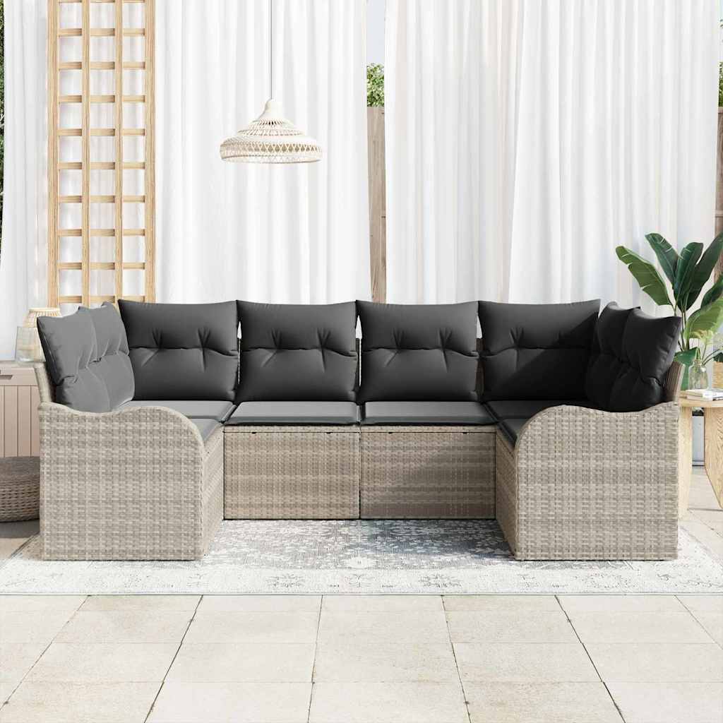 Tuin Sofa Set met kussen 6 pcs Lichtgrijs Poly riet is nu te koop bij PeponiXL, paradijselijk wonen!