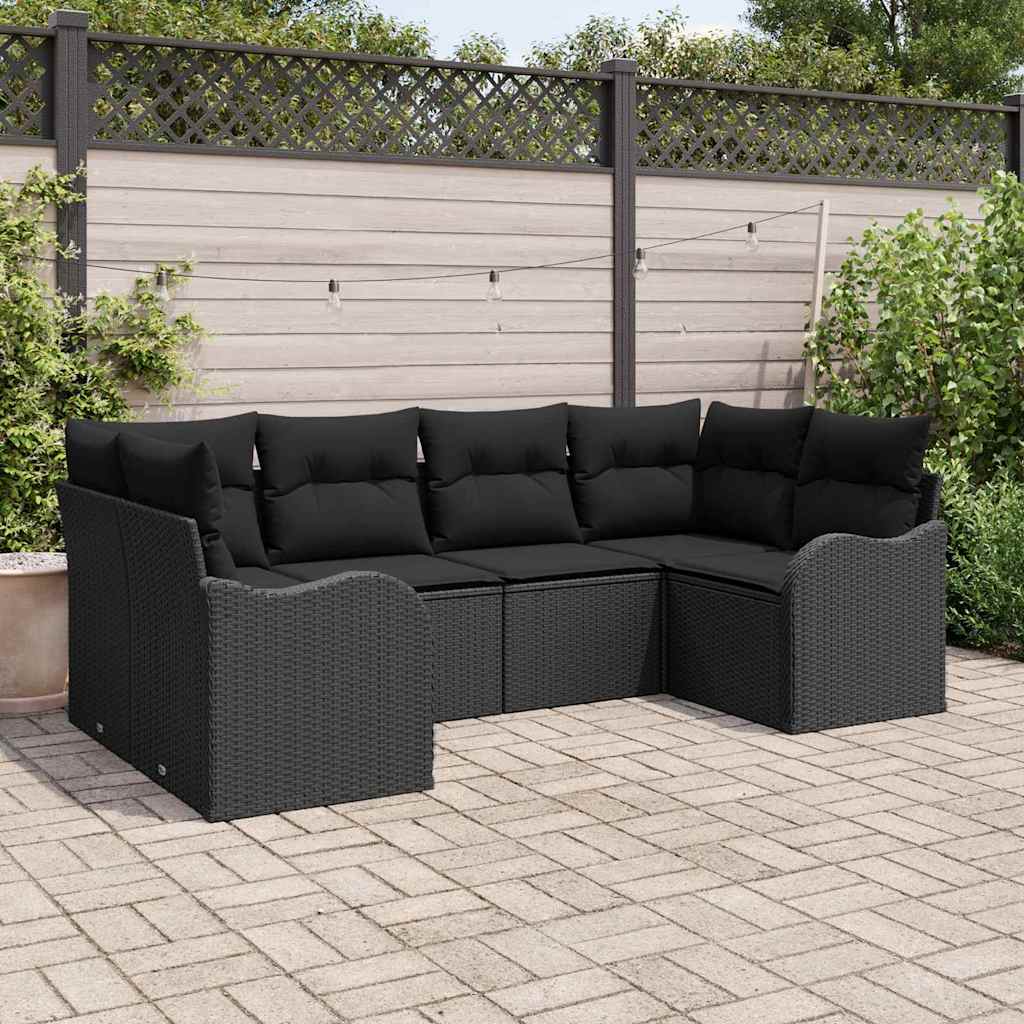 Tuin Sofa Set met kussen 6 pcs Zwart Poly riet is nu te koop bij PeponiXL, paradijselijk wonen!