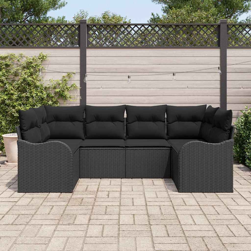 Tuin Sofa Set met kussen 6 pcs Zwart Poly riet is nu te koop bij PeponiXL, paradijselijk wonen!
