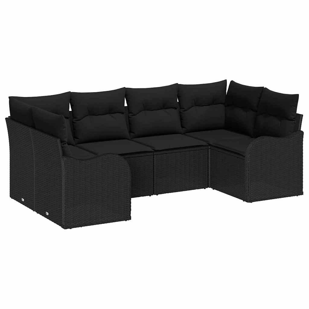 Tuin Sofa Set met kussen 6 pcs Zwart Poly riet is nu te koop bij PeponiXL, paradijselijk wonen!