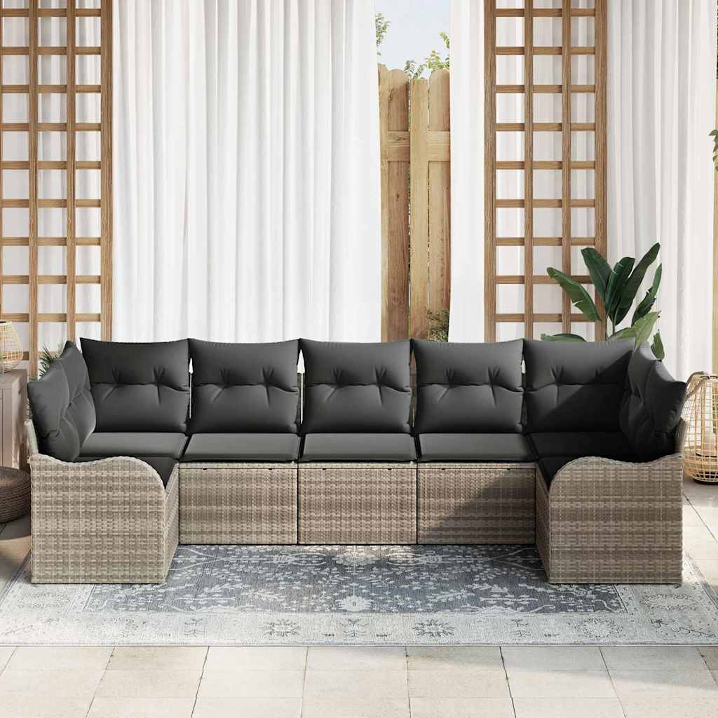 Tuin Sofa Set met kussen 7 pcs Lichtgrijs Poly riet is nu te koop bij PeponiXL, paradijselijk wonen!
