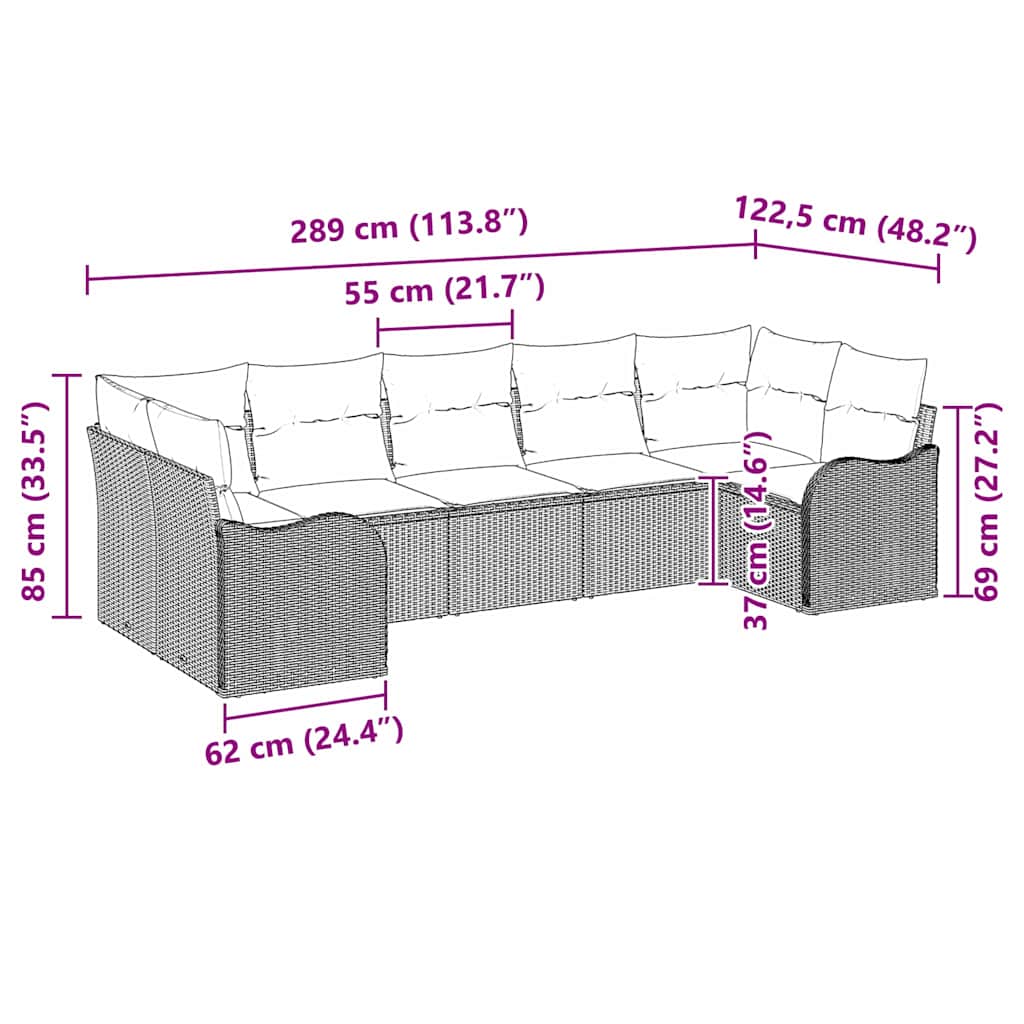 Tuin Sofa Set met kussen 7 pcs Lichtgrijs Poly riet is nu te koop bij PeponiXL, paradijselijk wonen!