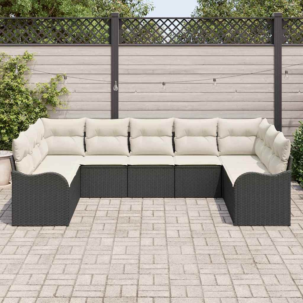 Tuin Sofa Set 9 pcs Zwart poly rattan is nu te koop bij PeponiXL, paradijselijk wonen!