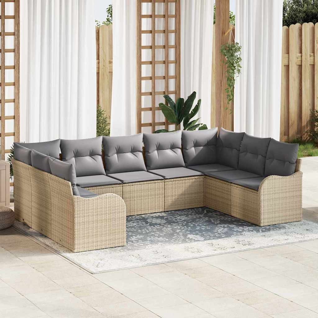 Tuin Sofa Set met kussen 9 pcs Beige Poly riet is nu te koop bij PeponiXL, paradijselijk wonen!