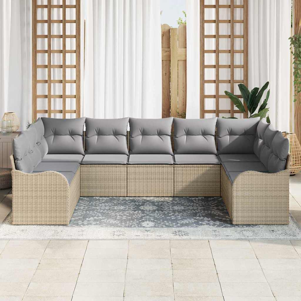 Tuin Sofa Set met kussen 9 pcs Beige Poly riet is nu te koop bij PeponiXL, paradijselijk wonen!