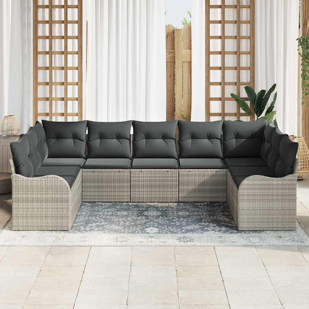 Tuin Sofa Set met kussen 9 pcs Lichtgrijs Poly riet is nu te koop bij PeponiXL, paradijselijk wonen!