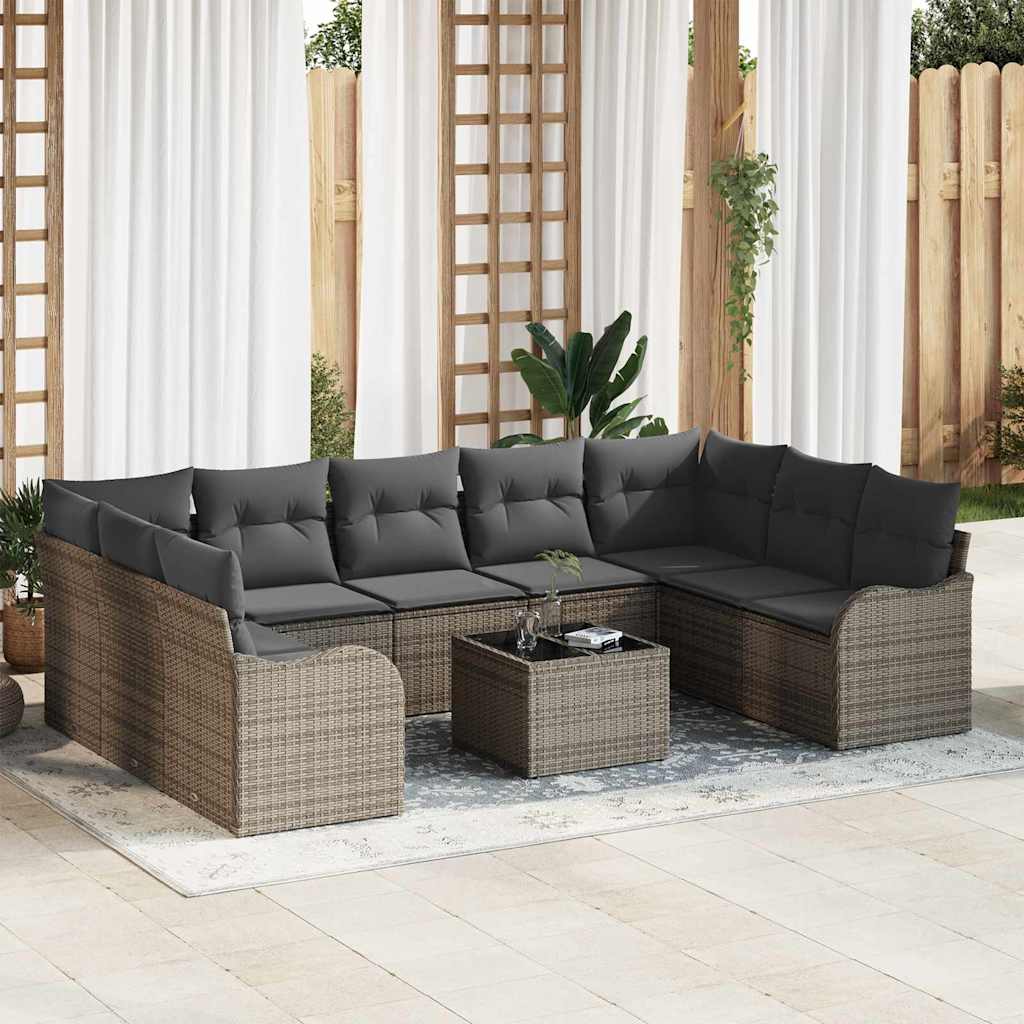 Tuin Sofa Set met kussen 10 pcs Grijs Poly riet is nu te koop bij PeponiXL, paradijselijk wonen!
