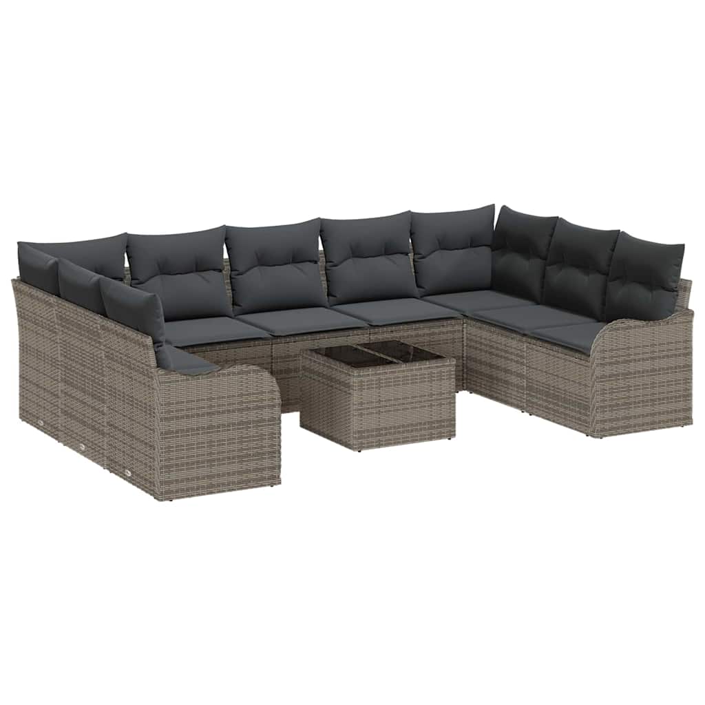 Tuin Sofa Set met kussen 10 pcs Grijs Poly riet is nu te koop bij PeponiXL, paradijselijk wonen!