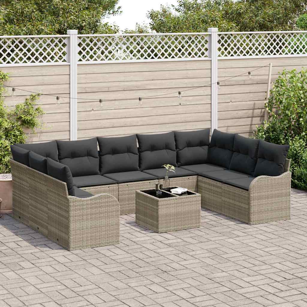 Tuin Sofa Set 10 pcs Lichtgrijs poly rattan is nu te koop bij PeponiXL, paradijselijk wonen!