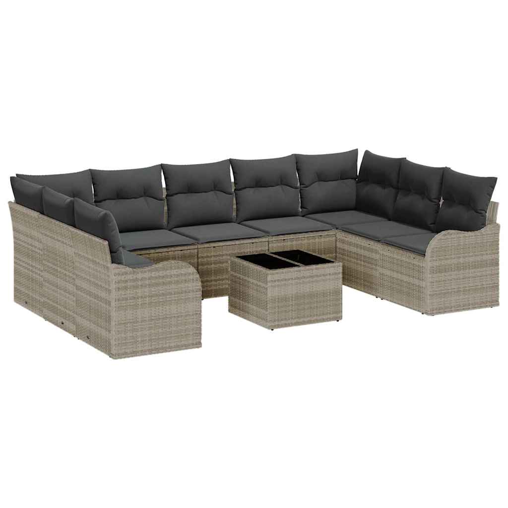Tuin Sofa Set 10 pcs Lichtgrijs poly rattan is nu te koop bij PeponiXL, paradijselijk wonen!