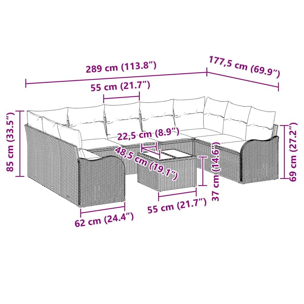 Tuin Sofa Set 10 pcs Lichtgrijs poly rattan is nu te koop bij PeponiXL, paradijselijk wonen!