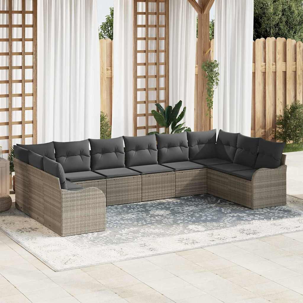 Tuin Sofa Set 10 pcs Lichtgrijs poly rattan is nu te koop bij PeponiXL, paradijselijk wonen!