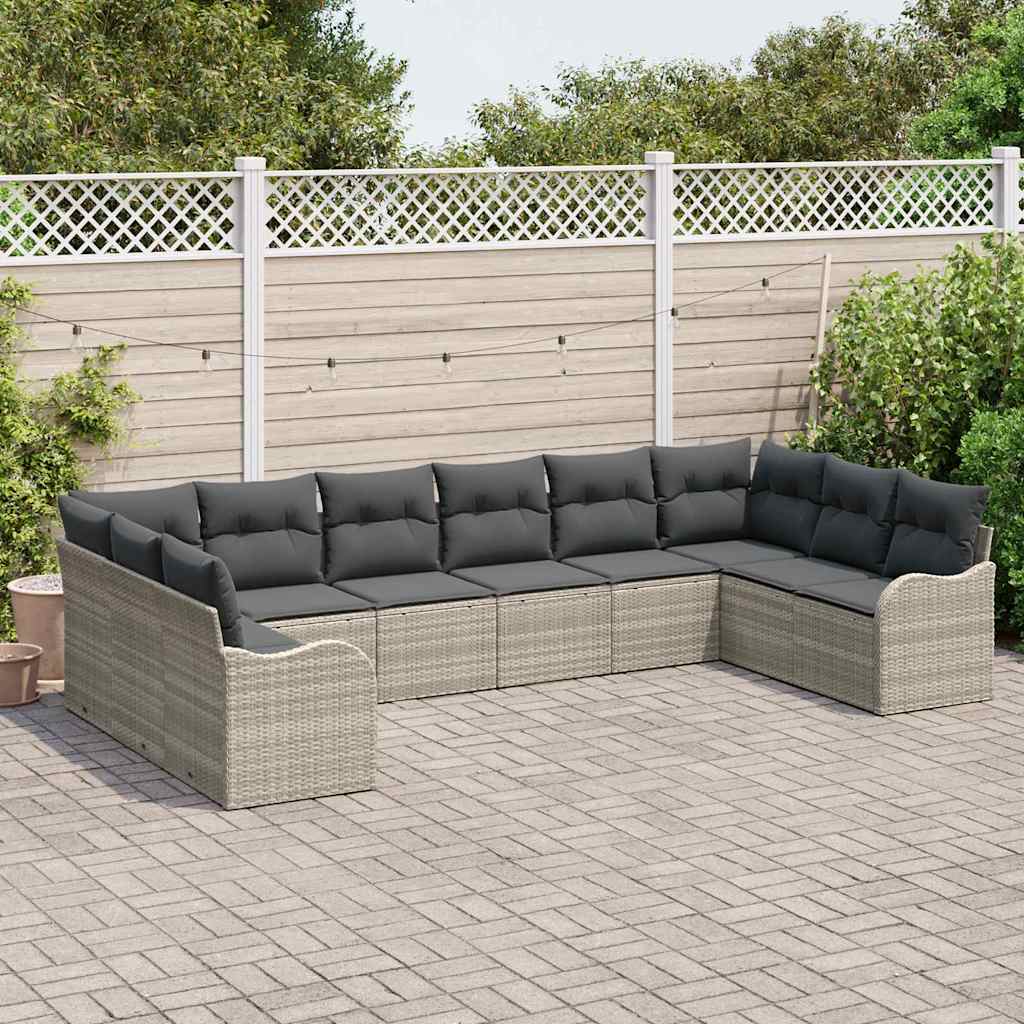 Tuin Sofa Set 10 pcs Lichtgrijs poly rattan is nu te koop bij PeponiXL, paradijselijk wonen!