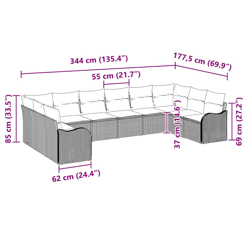 Tuin Sofa Set 10 pcs Zwart poly rattan is nu te koop bij PeponiXL, paradijselijk wonen!