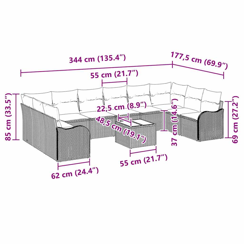 Tuin Sofa Set Bruin 55 x 55 x 37 cm poly rattan is nu te koop bij PeponiXL, paradijselijk wonen!