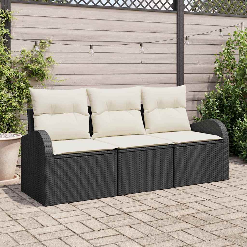 Tuin Sofa Set met kussen 3 pcs Zwart Poly riet is nu te koop bij PeponiXL, paradijselijk wonen!