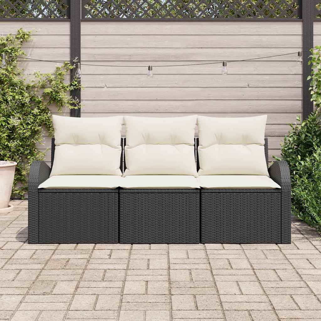 Tuin Sofa Set met kussen 3 pcs Zwart Poly riet is nu te koop bij PeponiXL, paradijselijk wonen!