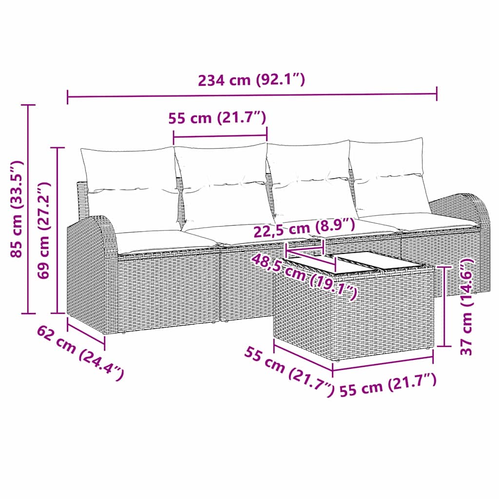 Tuin Sofa Set Lichtgrijs 55 x 55 x 37 cm poly rattan is nu te koop bij PeponiXL, paradijselijk wonen!