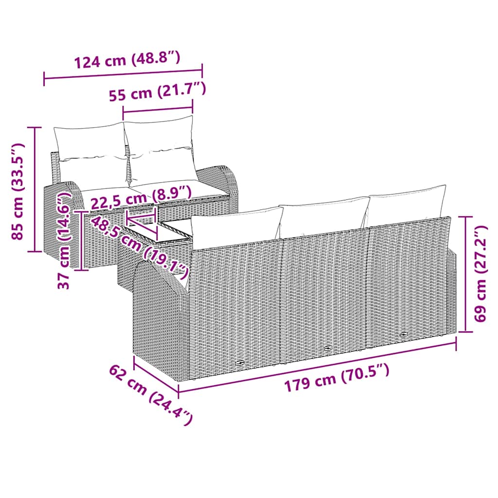 Tuin Sofa Set Lichtgrijs 55 x 55 x 37 cm poly rattan is nu te koop bij PeponiXL, paradijselijk wonen!