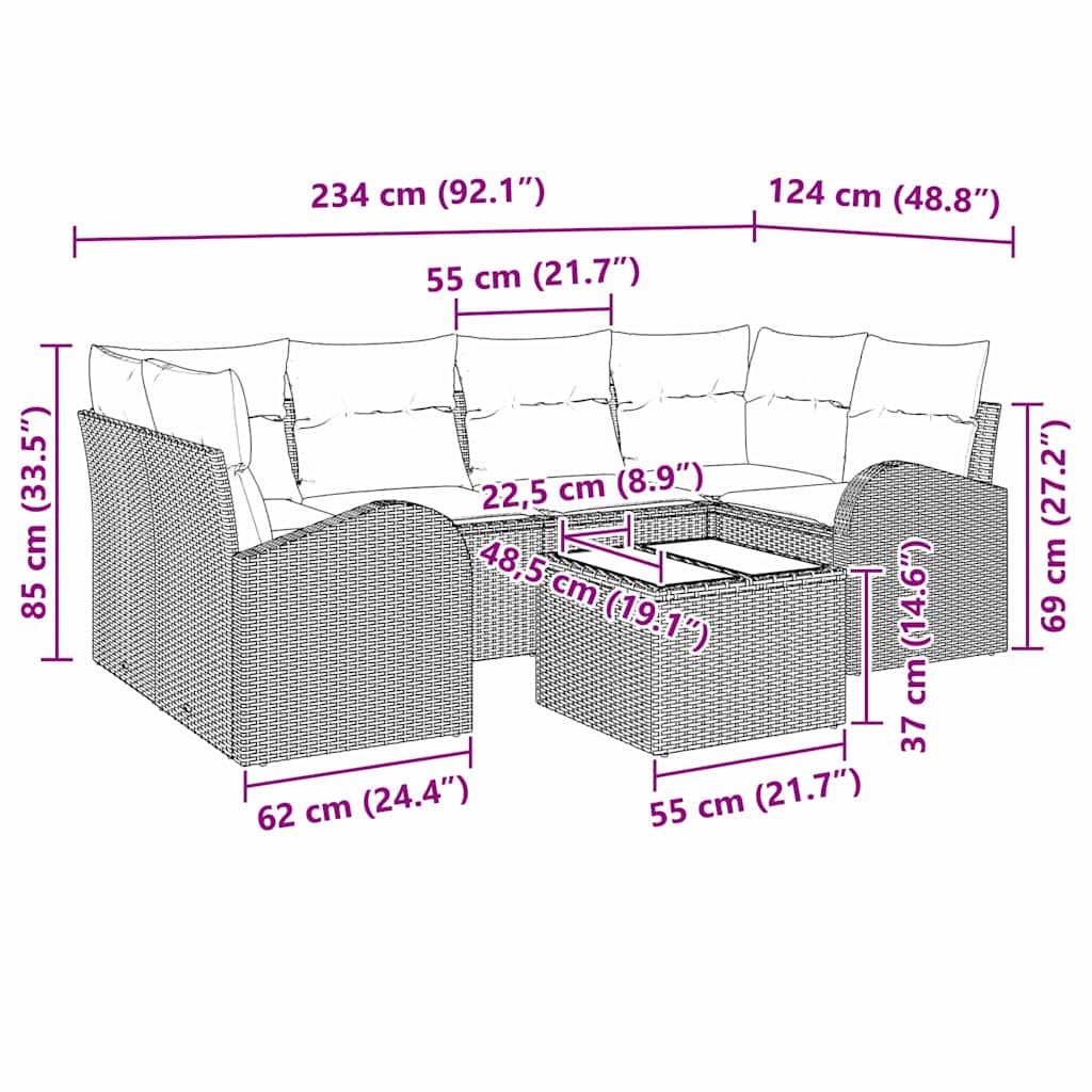 Tuin Sofa Set Beige 55 x 55 x 37 cm poly rattan is nu te koop bij PeponiXL, paradijselijk wonen!