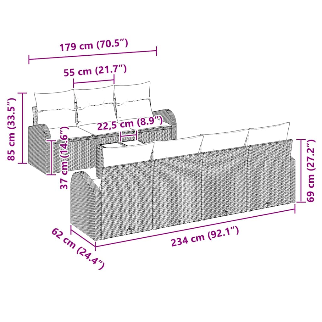 Tuin Sofa Set Lichtgrijs 55 x 55 x 37 cm poly rattan is nu te koop bij PeponiXL, paradijselijk wonen!